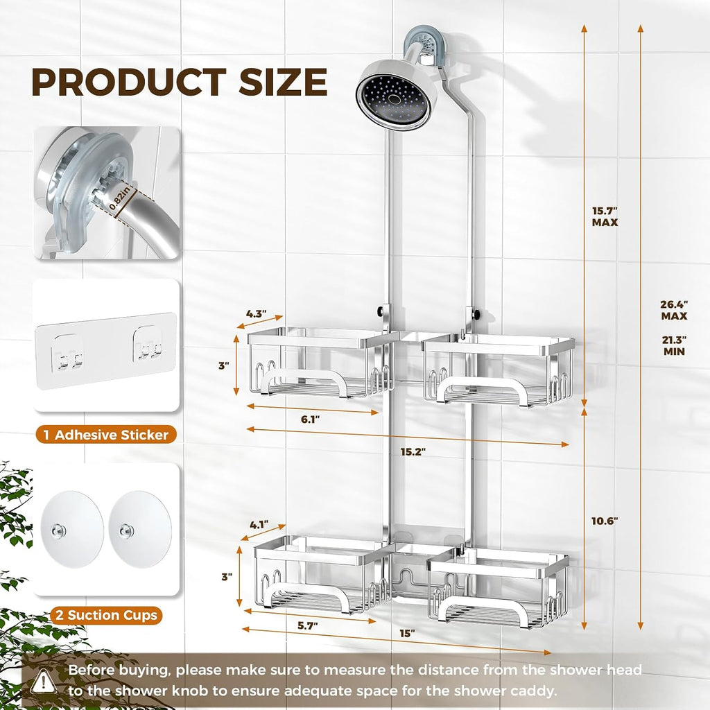 REINHARDT Split Shower Caddy Hanging for Handheld Showerheads, Silver