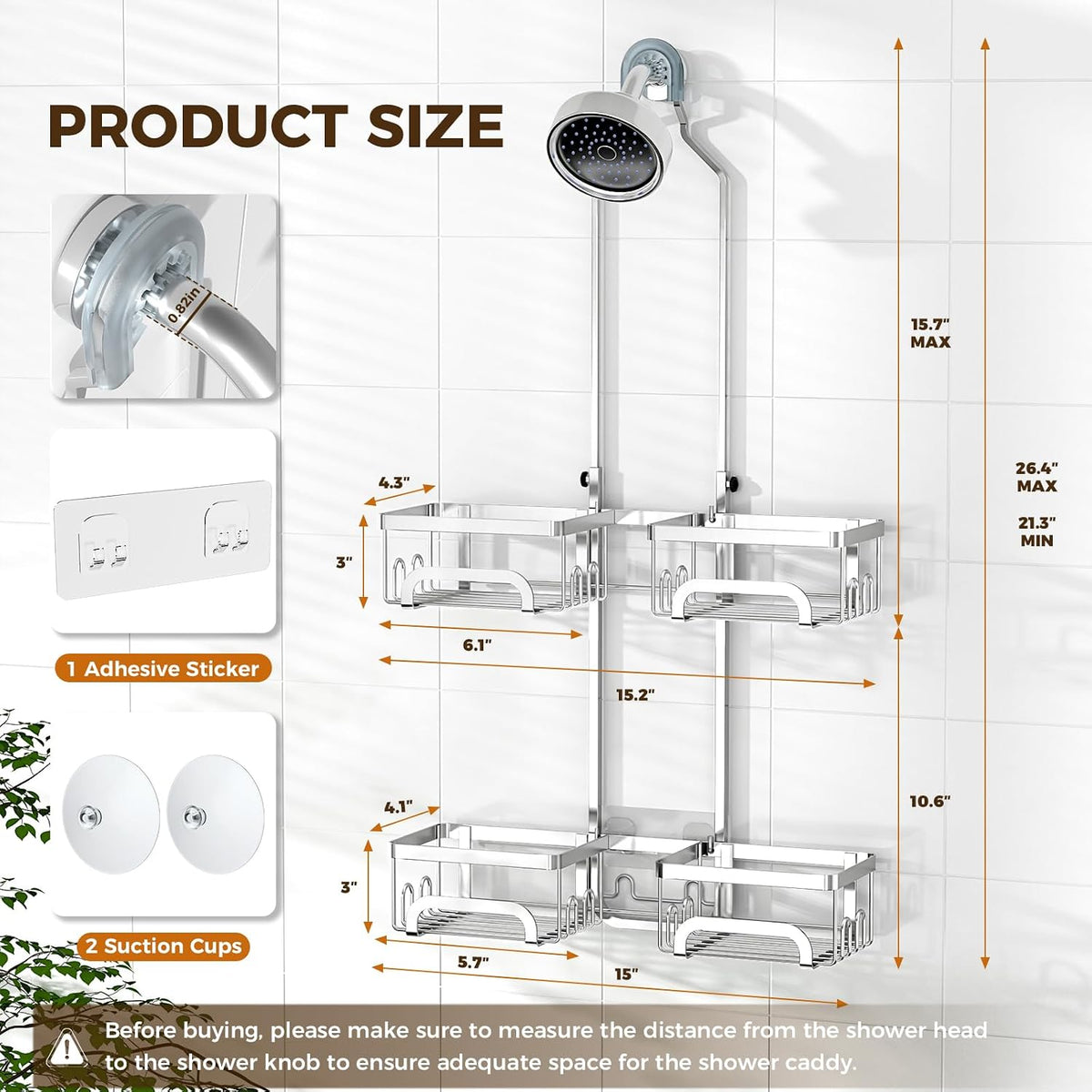 REINHARDT Split Shower Caddy Hanging for Handheld Showerheads, Silver
