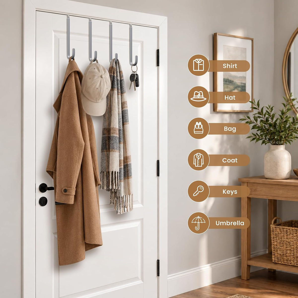 Metal Over The Door Hanger, Rubber Hooks for Hanging Towel, Coat, Bag