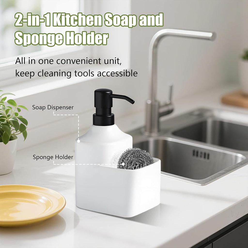 Gets Soap Dispenser White Ceramic Pump Bottle with Storage Holder