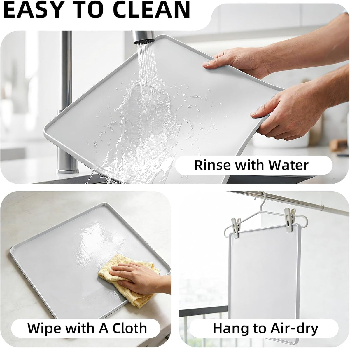Water Cooler Mat, Waterproof Silicone Tray 19.7"x19.7", Light Gray