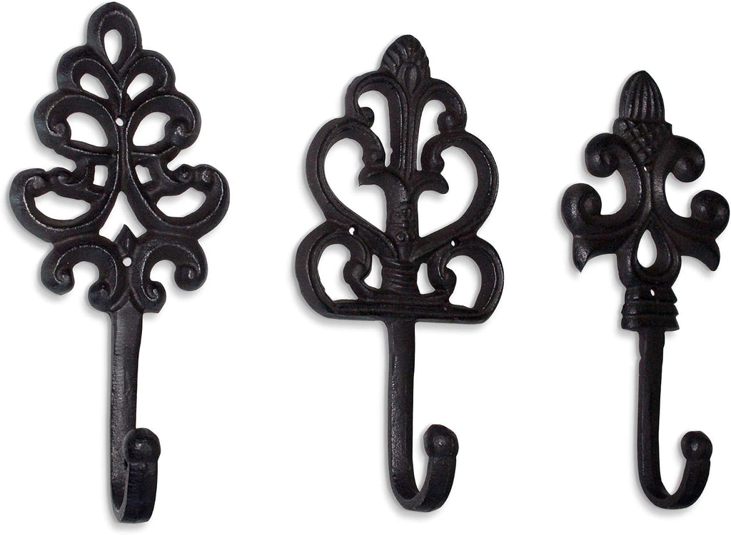 Wallcharmers Fleur De Lis Decorative Wall Hooks, 8in, Rustic Cast Iron