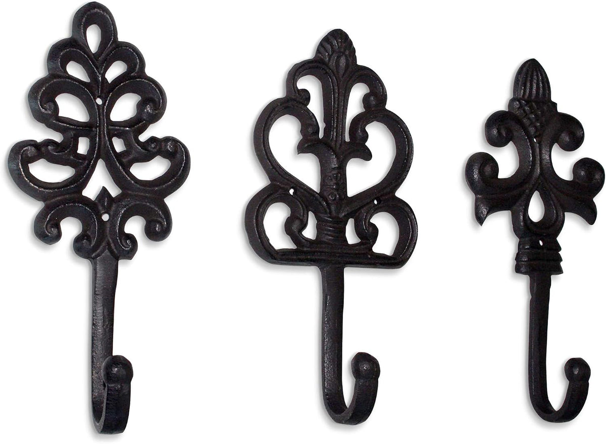 Wallcharmers Fleur De Lis Decorative Wall Hooks, 8in, Rustic Cast Iron