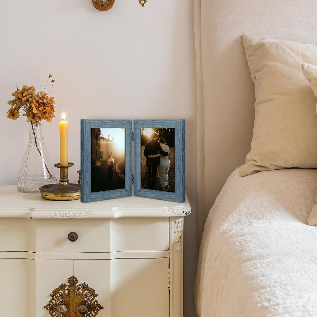 Golden State Art 5x7 Double Picture Frame, Hinged 2-Photo Frame,Blue1 Pack