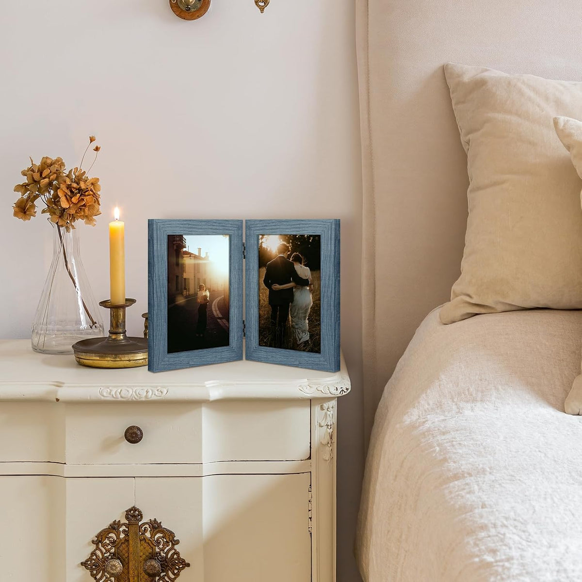 Golden State Art 5x7 Double Picture Frame, Hinged 2-Photo Frame,Blue1 Pack