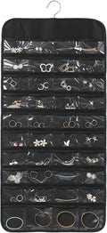 Black Hanging Jewelry Organizer, 80 Pockets Double-Sided, Wall Door Closet Storage for Earrings Necklaces Rings