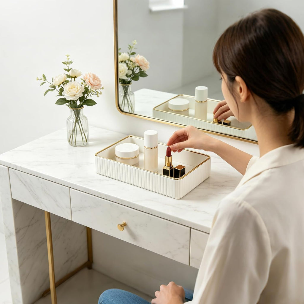 PU Leather Valet Tray,Desk Organizer Tray Nightstand Organizer Trinket Dish Storage Key Bowl Decorative Trays for Phone Wallet Jewelry Watch,Bathroom Bedroom Perfume Vanity Trays,Cream