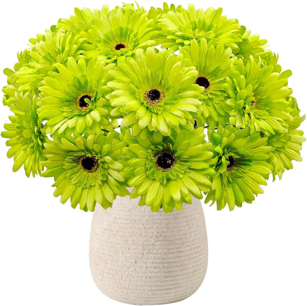 20 Pcs Fake Silk Gerbera Daisy Artificial Flowers with Stems Faux Daisies Flower Bulk for DIY Art Crafts Home Wedding Party Vase Centerpieces Tables Garland Wreath Decoration (Green)
