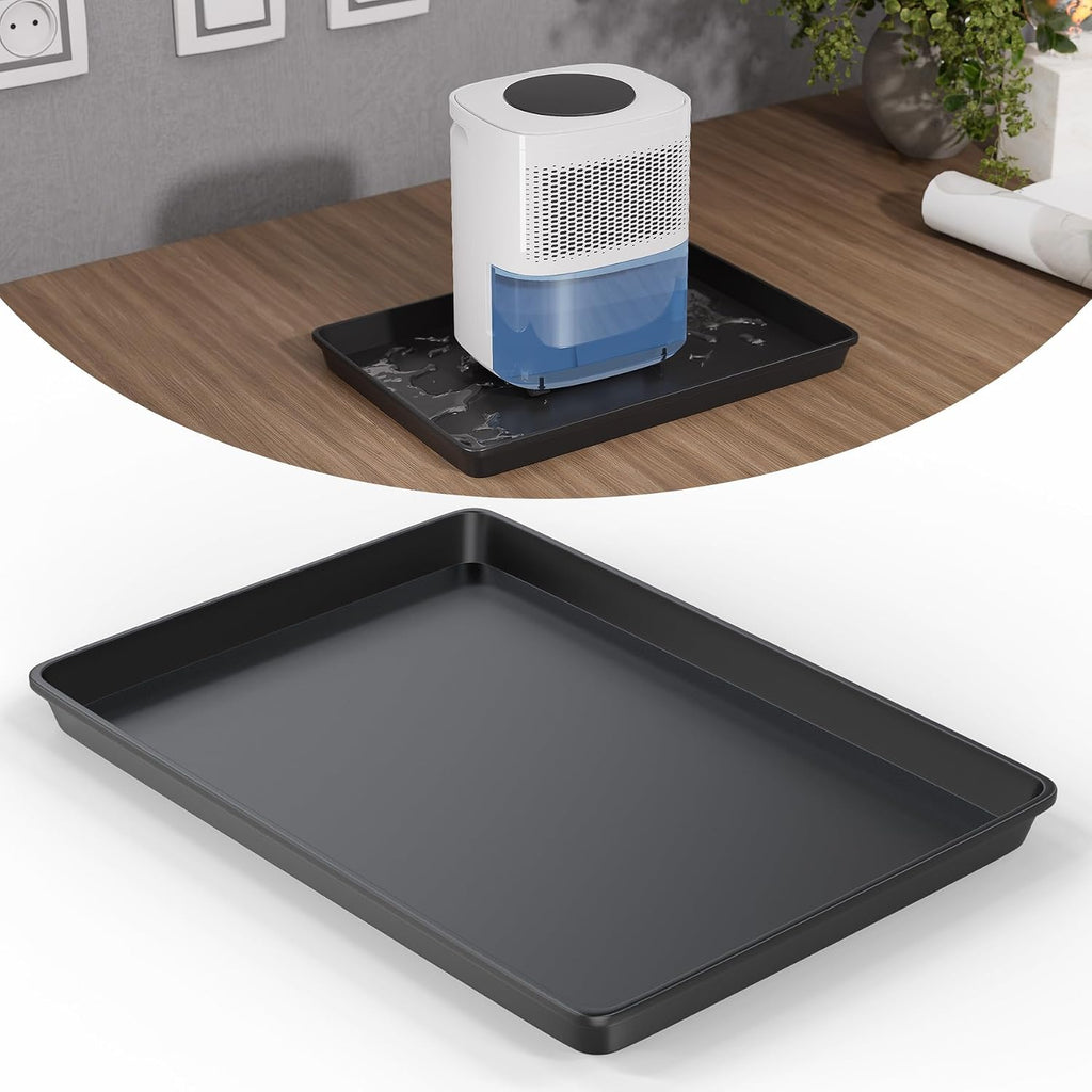 Flamorrow Dehumidifier Mat, Hard Plastic Drip Pan for Home and Basement Dehumidifiers, Dehumidifier Tray with Raised Edge for Leaks, Prevents Water from Pooling Underneath, Black, 13"x9"