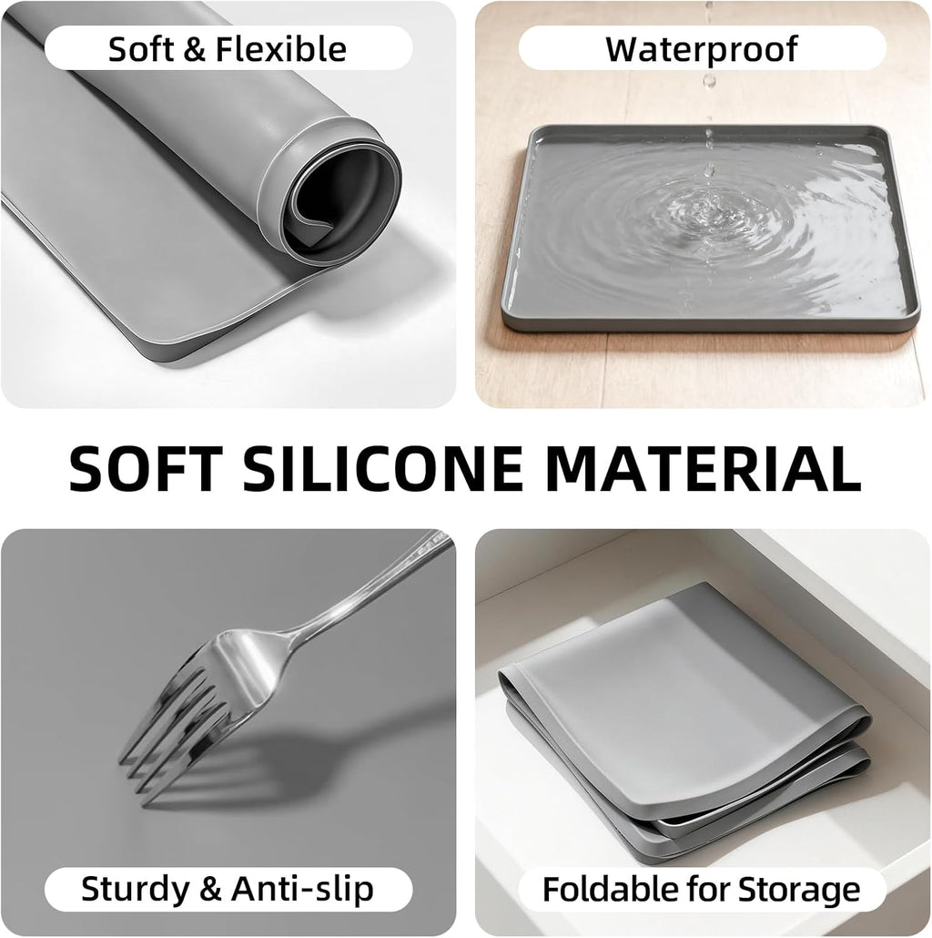 Water Cooler Mat, Waterproof Silicone Tray 19.7"x19.7", Gray