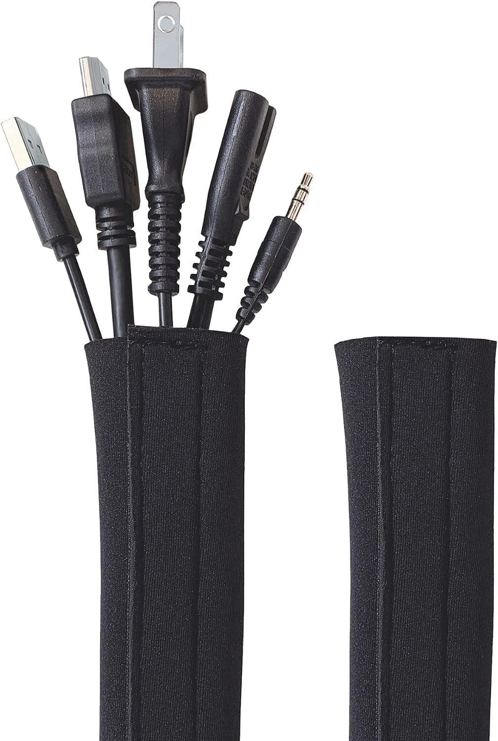 Wrap-It Storage Hook and Loop Cable Sleeve, Black, 48", 2-Pack