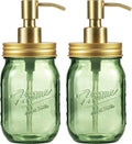 Amolliar Green Glass Mason Jar Liquid Soap Dispenser, 16OZ, Gold 2 Pack