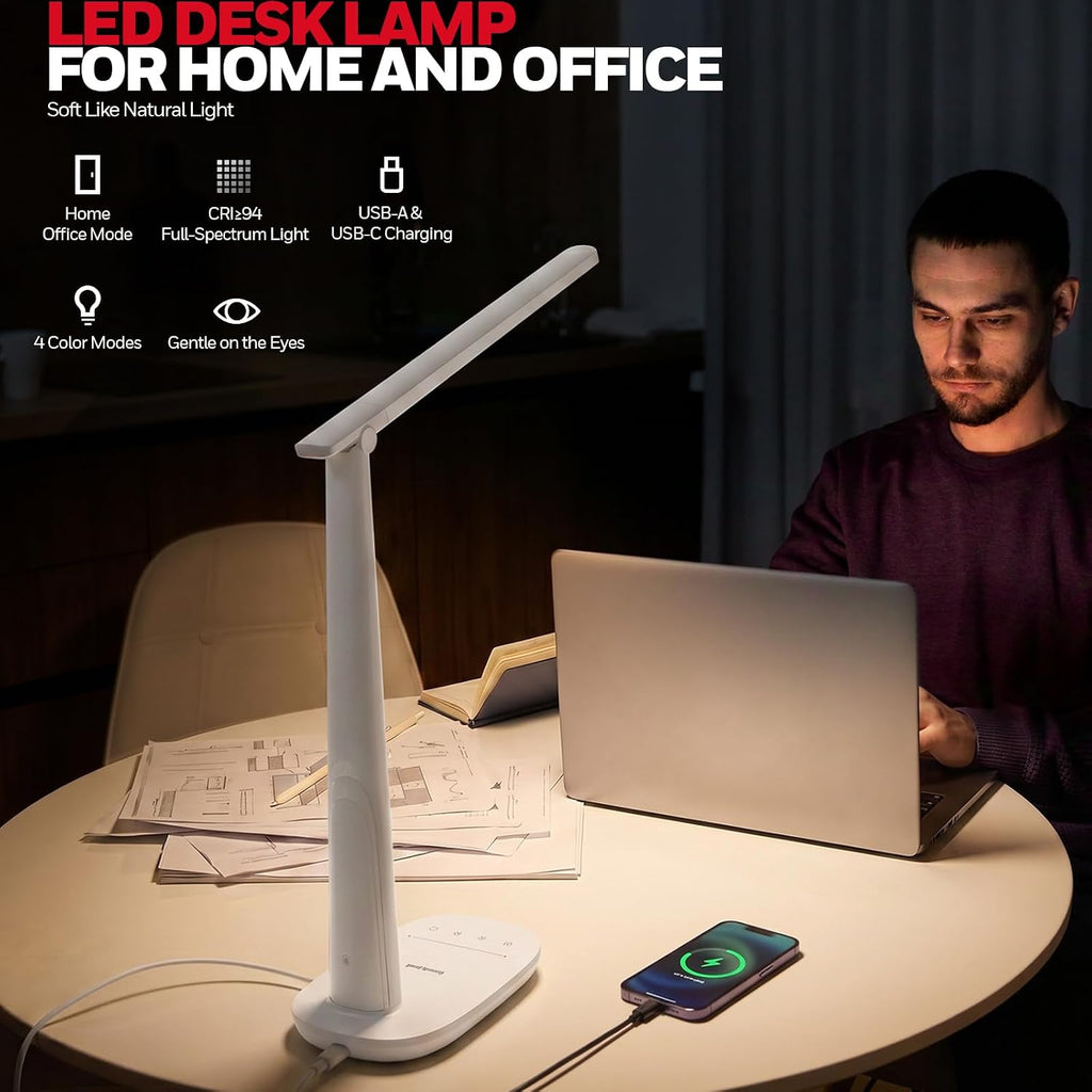 Honeywell LED Desk Lamp Home Office Dimmable 4 Color Reading Light USB Port