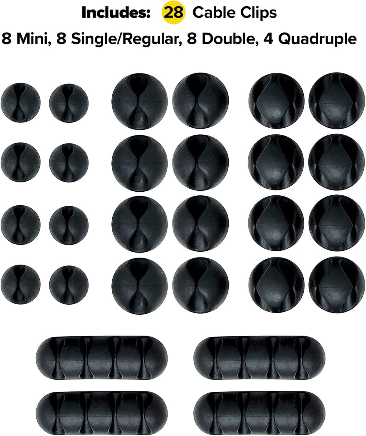 Wrap-It Storage Cable Clips - (Assorted 28-Pack) Black
