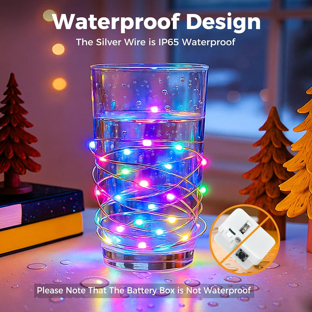 litogo 12 Pack 7FT 20 LED Fairy Lights Battery Operated, 3 Lighting Modes, Bulk Mini Twinkle String Lights Waterproof Silver Wire for Weddings Mason Jars Party Christmas Decorations-Multi-Colored