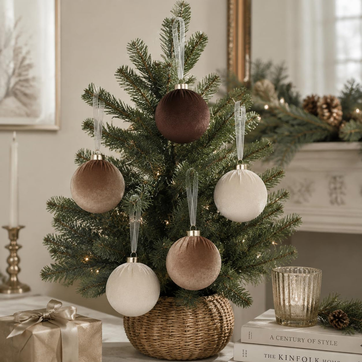 15Pcs 3.15" Large Brown Velvet Balls Ornaments Set for Christmas Tree