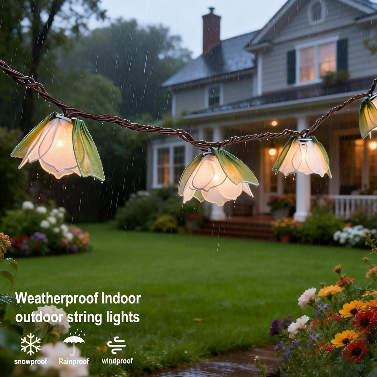 TWINKVILLA Decorative String Lights Plug in with 10 Bulbs, Flower Garland Fairy Lights Connectable Weatherproof Outdoor Indoor for Wedding Pergola Bedroom Porch Floral Home Decor (Green White)
