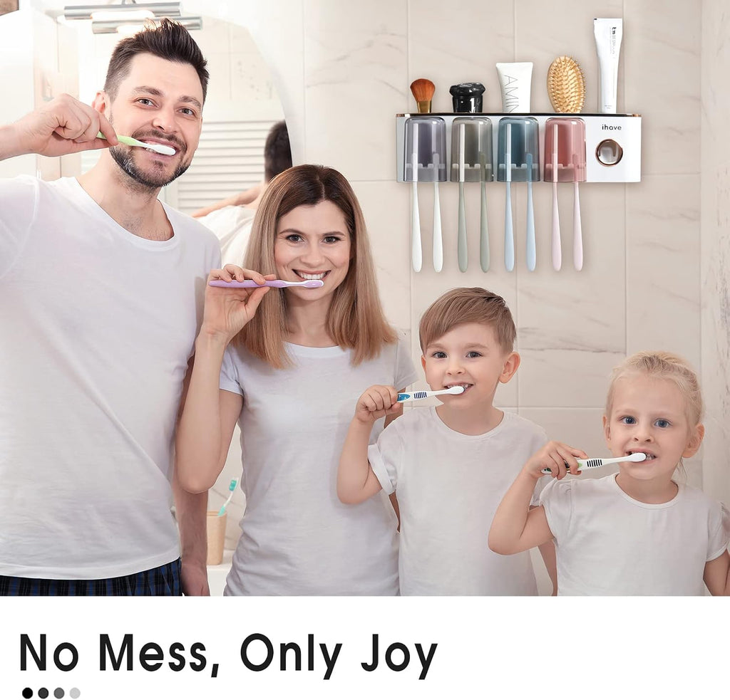 iHave Toothbrush Holders for Bathrooms Wall Mounted with Dispenser & 4 Cups