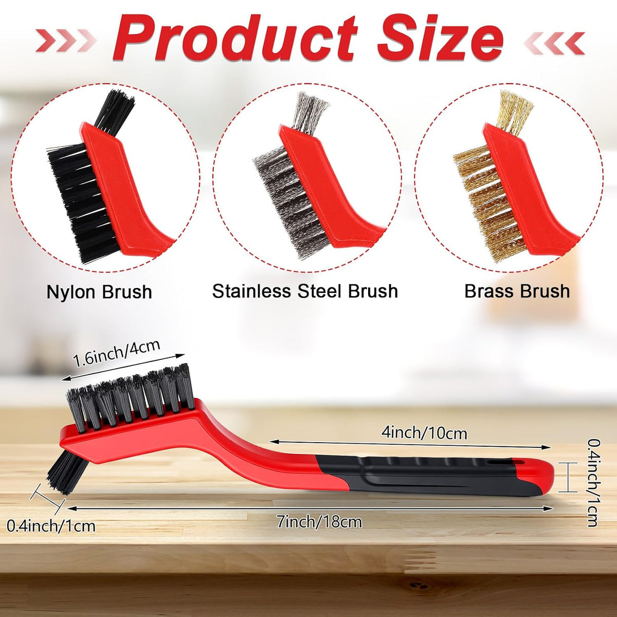 Reallnaive 50 Pcs Brass/stainless Steel/ Nylon Cleaning Brushes Bulk Red