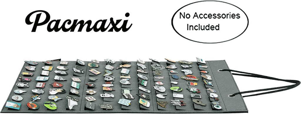 PACMAXI Hanging Brooch Pin Organizer, Display Pins Storage Case, Brooch Collection Storage Holder, Holds Up to 96 Pins.(Not Include Any Accessories) (S-96 Slots, Grey, Small)