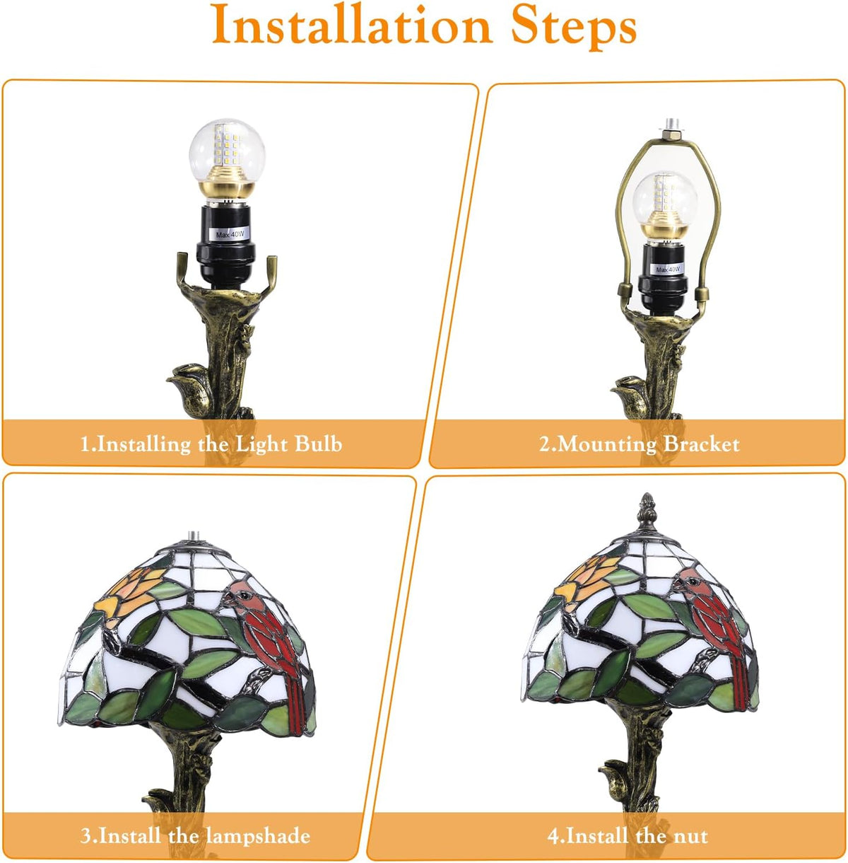 Tiffany Lamp,Cardinal Lamp,8" Stained Glass Lamp