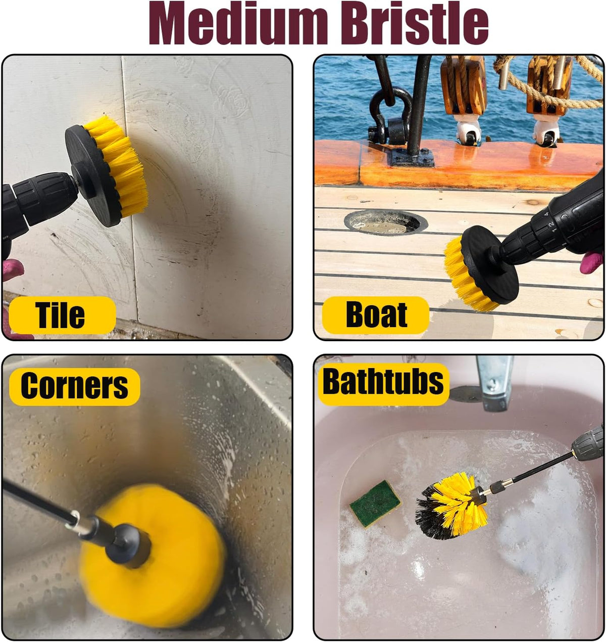 8 Pack Drill Brush Attachment Set,1/4in Power Scrubber Brush + Extend Long Attachment,Multi-Purpose Brush Drill Attachment, Power Cleaning Scrub Brush for Bathroom, Tub, Tile, Corner