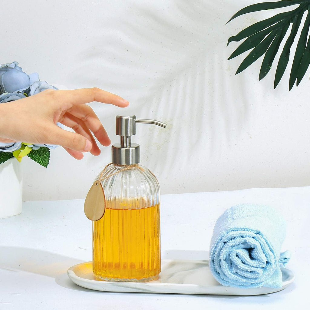 Thick Glass Soap Dispenser with Silicone Pad – Premium Quality – Dish Soap Dispenser, Hand Soap Dispenser – Rust Proof Stainless Steel Pump – Ideal for Kitchen Dish Soap, Bathroom Soap