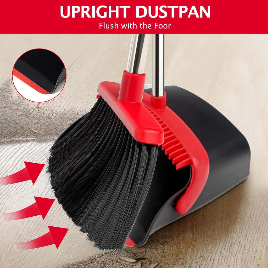 2-Pack Broom and Dustpan Combo Set,51" Long Handle,Black Red