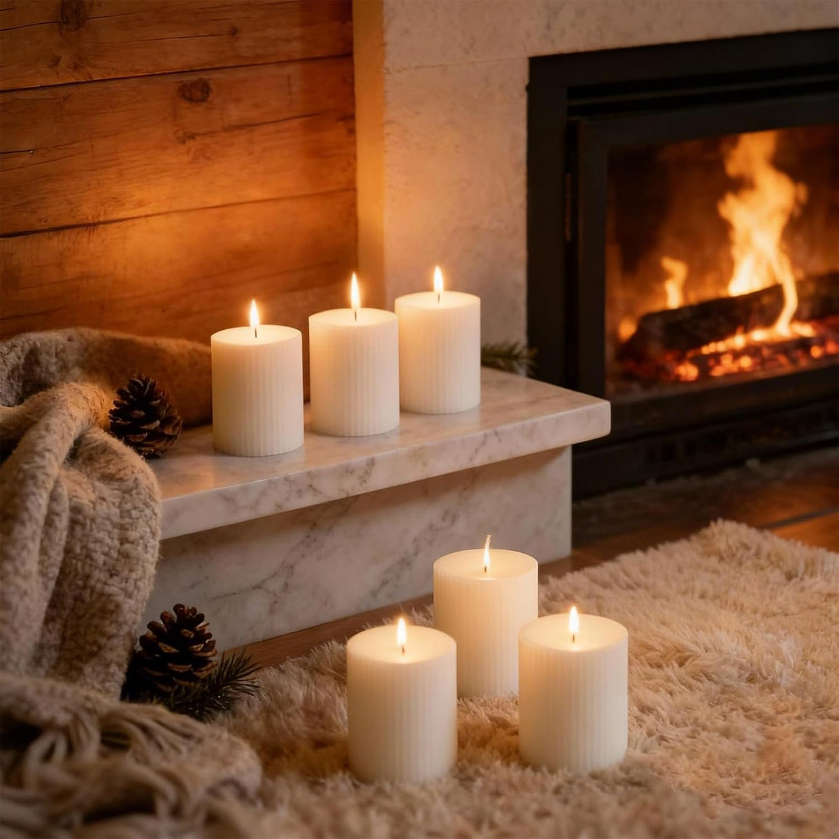 Ribbed Pillar Candles 3 Inch 6 Pack White Soy Candles