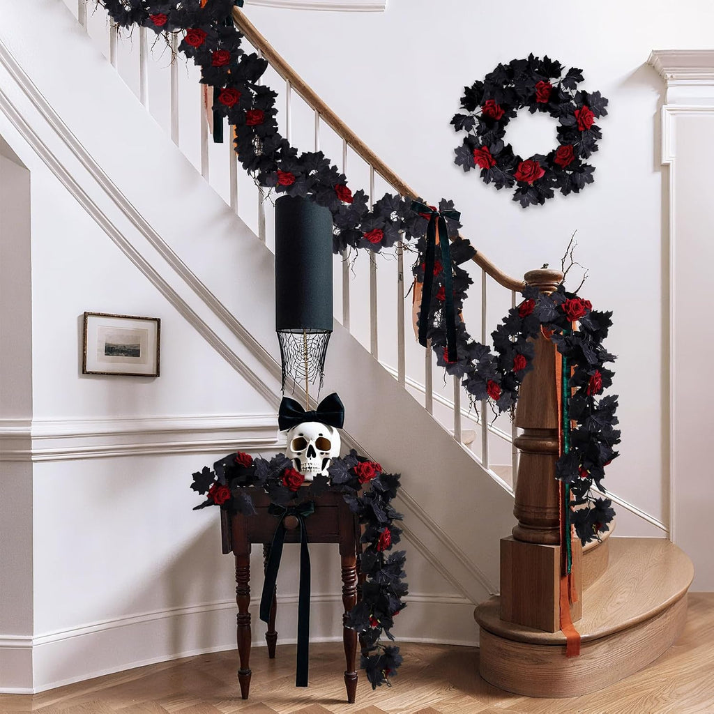 SJL Artificial Flowers Garland Black Maple Leaf Garland Fake Hanging Flower