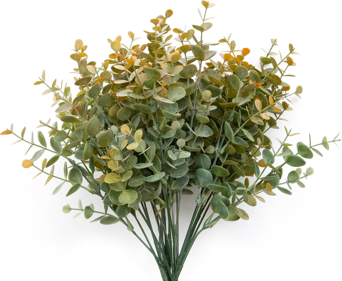 5Pcs Artificial Eucalyptus Stems，Artificial Greenery Fake Dust Frosted Eucalyptus Branches Leaves，Fake Plants for Decoration(Dusty Orange-13.8 in)