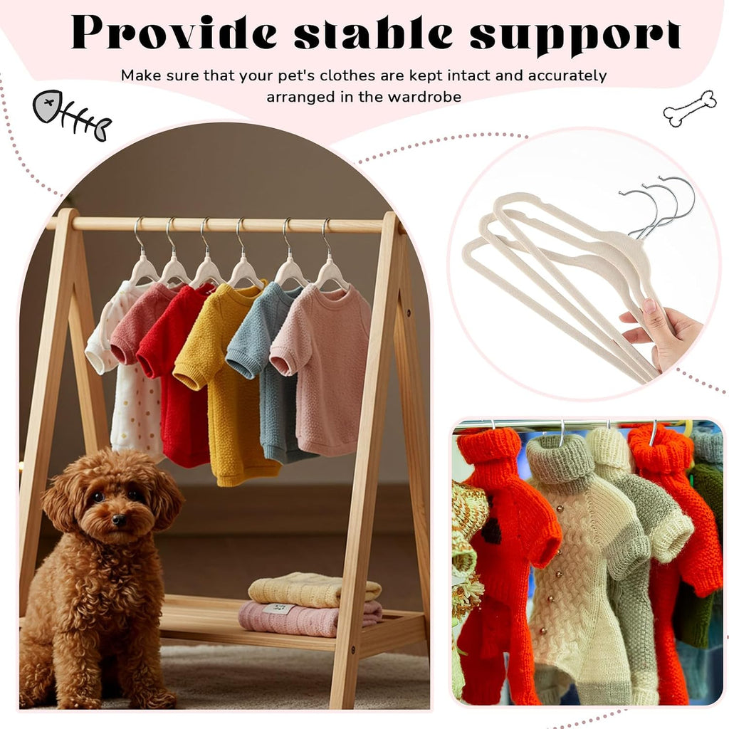 Weysat 24 Pcs Beige Pet Hangers 11" Non-Slip Velvet 360° Swivel Hook