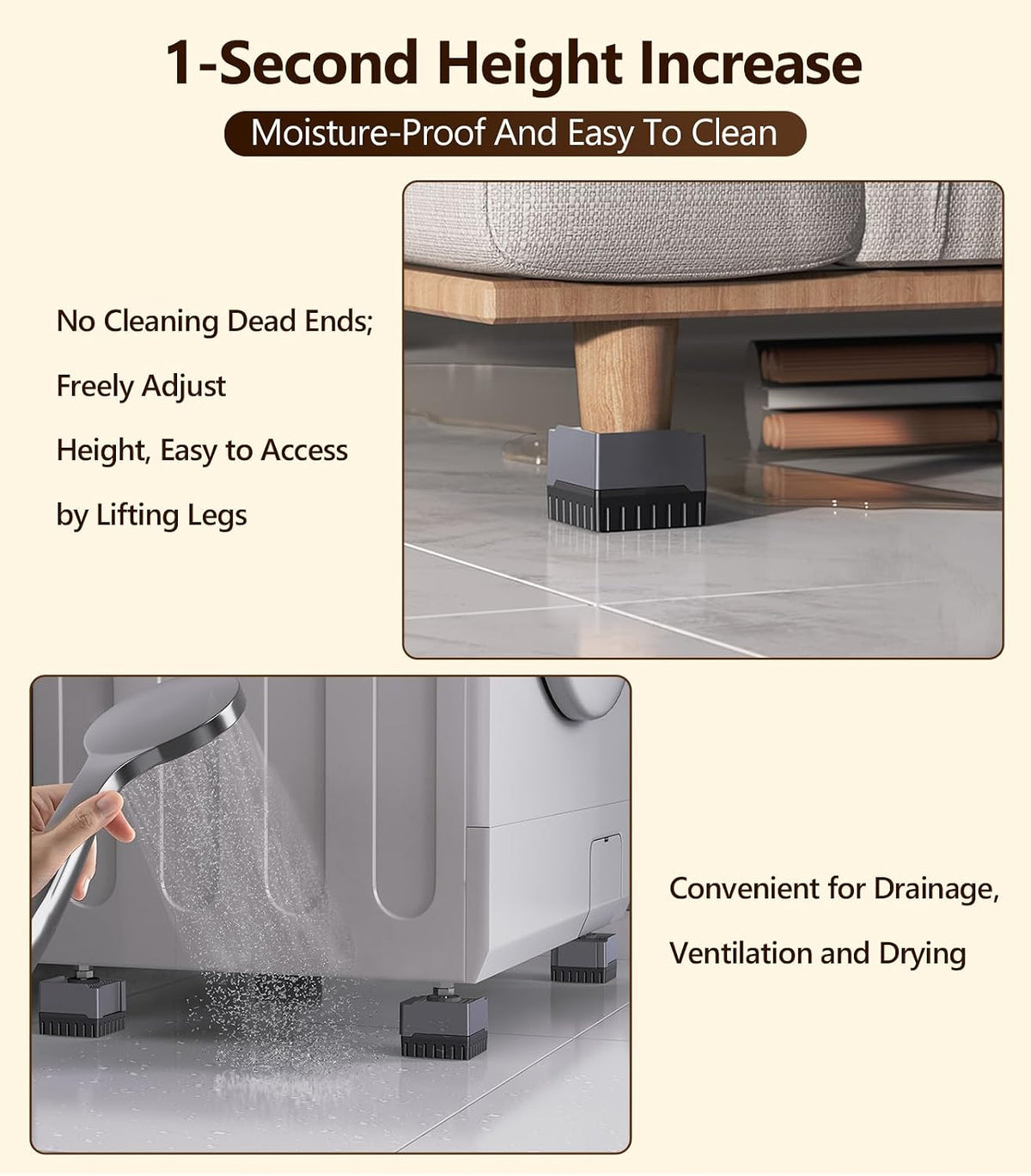Bed Risers & Furniture Risers Heavy Duty 1000lbs, 4-Pack（Gray）
