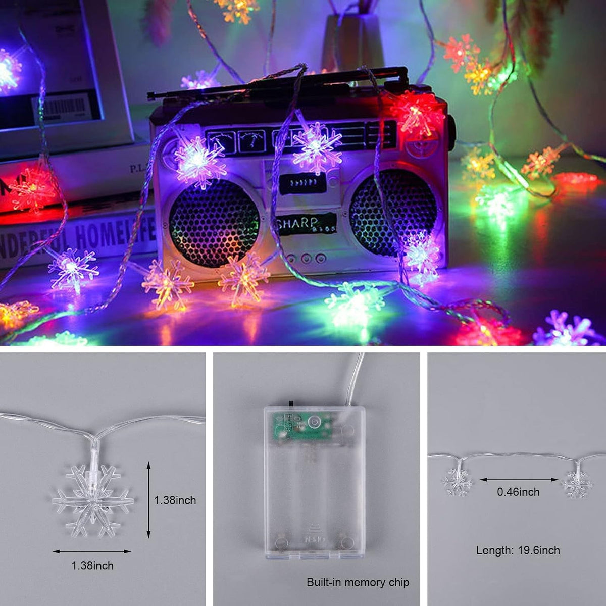 AUAUY Snowflakes String Lights 40 LED 19.6FT String Lights Battery Operated