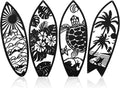 Therwen 4 Pcs Metal Surfboard Wall Decor, Tropical Beach Palm Turtle, Black