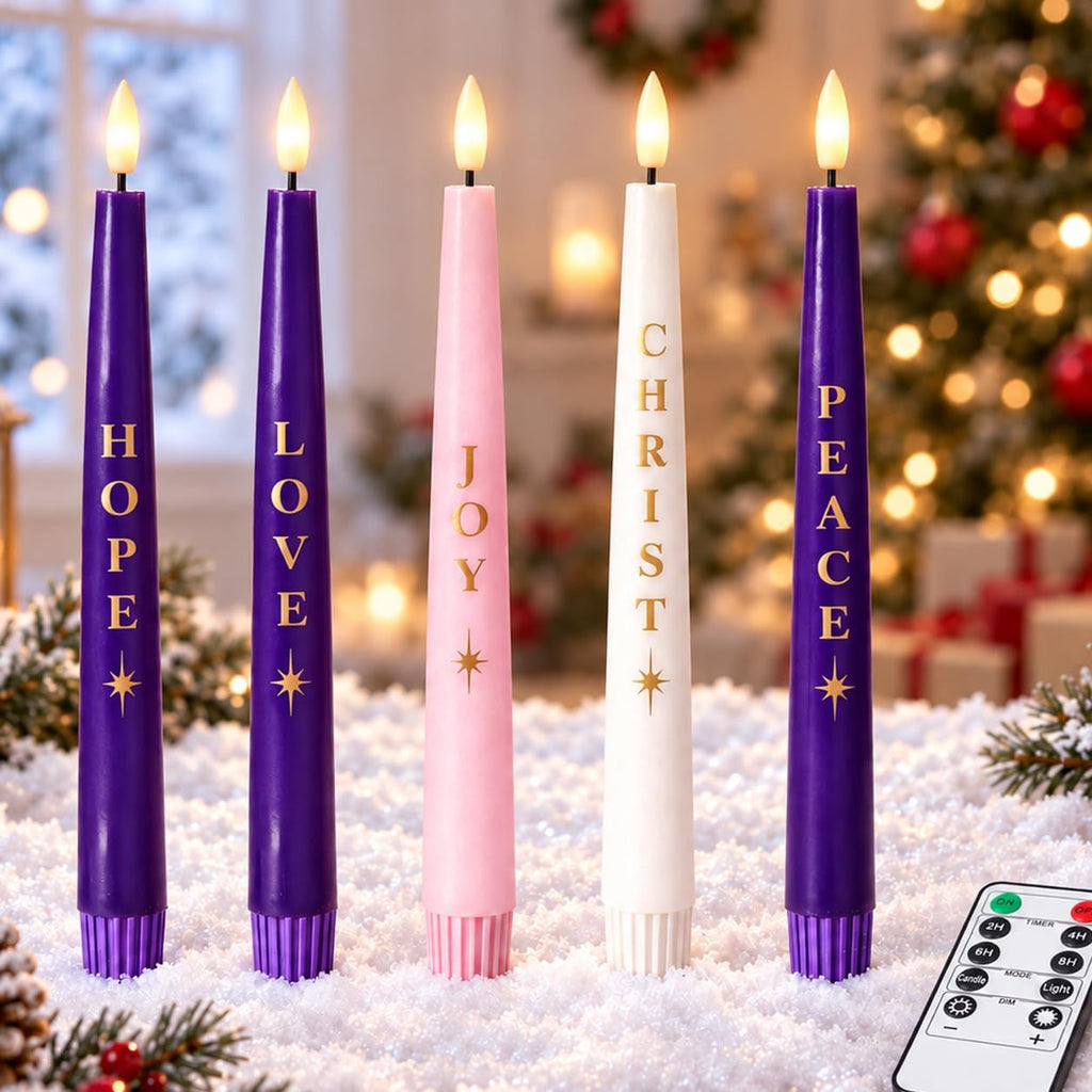 Flameless Advent Candles, Christmas Taper Candles Church Christian Decor