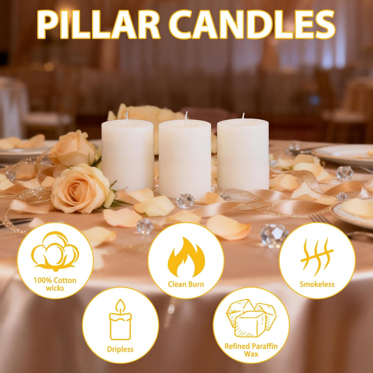 12 Pack 2 x 3 Inch Unscented White Pillar Candles, Dripless Smokeless Clean Burning Cylinder Candles for Wedding, Home Decor, Church & Emergency Lighting