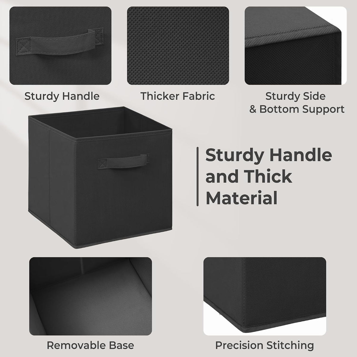Easi 11 inch Cube Storage Bins, 5 Storage Cube Organizer, Collapsible Fabric storage cubes with Handles, Closet Storage Basket For Organization, Shelf Basket For Shelves Clothes Books, Black
