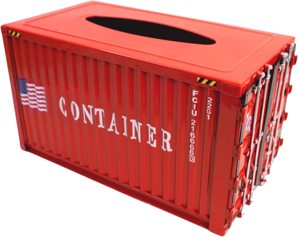 Shipping Container Tissue Box Cover – Sturdy All-Metal Construction, Fits XL US Tissue Boxes – Industrial Decor for Homes, Offices, Restaurants & Man Caves (RED)