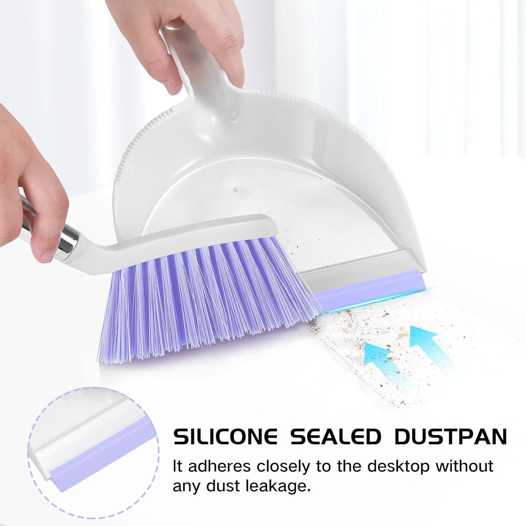 NACENA Mini Broom and Dustpan Set,Small Dust Pan and Brush Set,Light&Purple