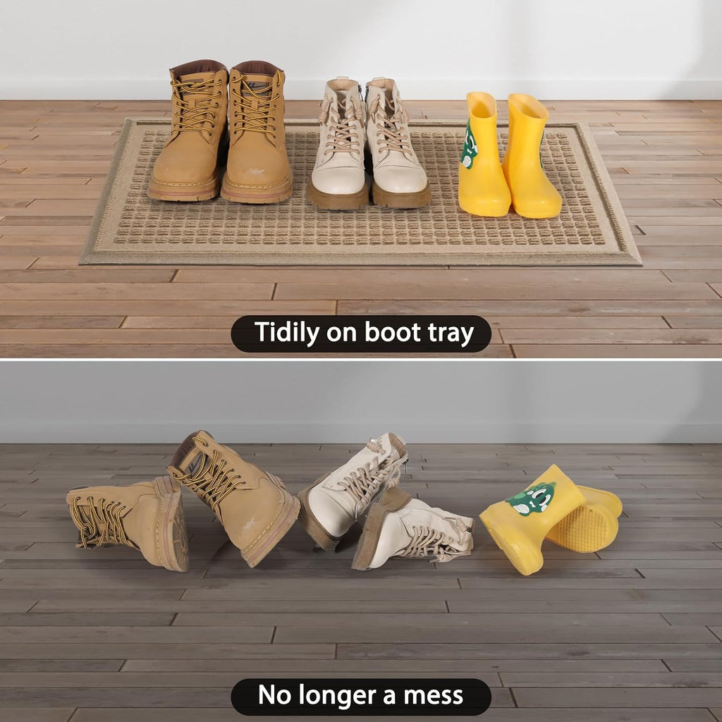HIYARD Boot Tray for Entryway, Non-Slip Shoe Tray Drying Mat, Waterproof Boot Mat for Muddy Boots, Heavy Duty Shoe Storage Trays, Indoor/Outdoor Use, 16x30 inches, Beige