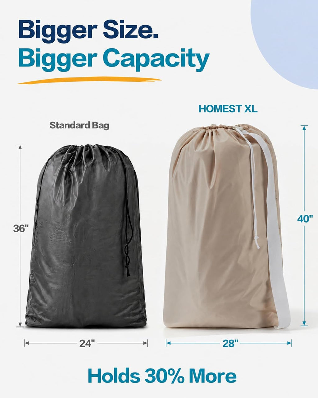 HOMEST 2 Pack XL Nylon Laundry Bag with Strap, Large Dirty Clothes Organizer, Easy Fit a Laundry Hamper or Basket, Can Carry Up to 4 Loads of Laundry, Beige