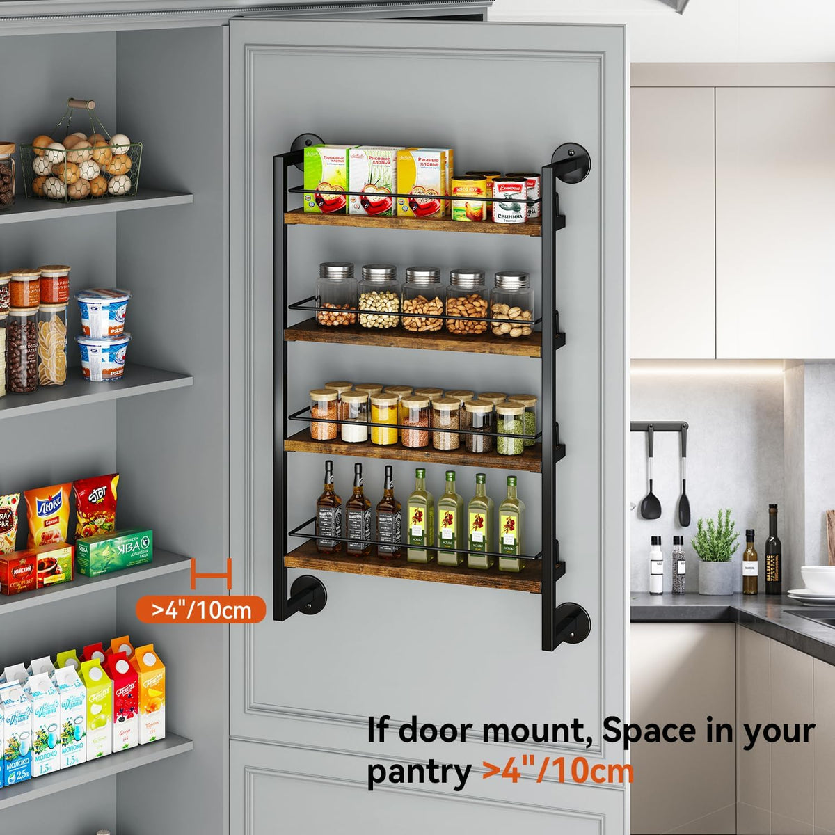 IBUYKE 4 Tier Spice Rack Wall Mount for Kitchen,Brown TLJ016H
