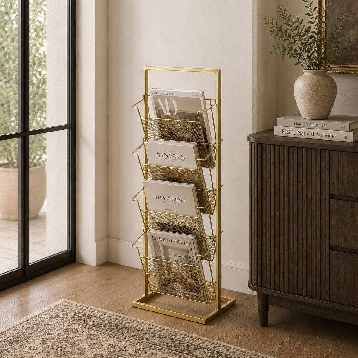 Deco 79 Contemporary Metal Rectangle Magazine Holder, 12" x 10" x 34", Gold
