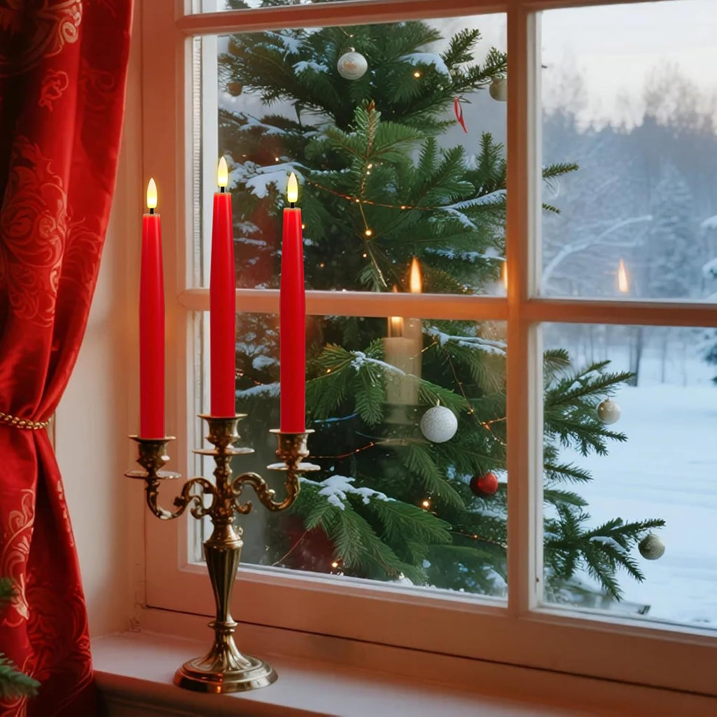 GenSwin Red Flameless Taper Candles Led Battery Operated Remote Timer