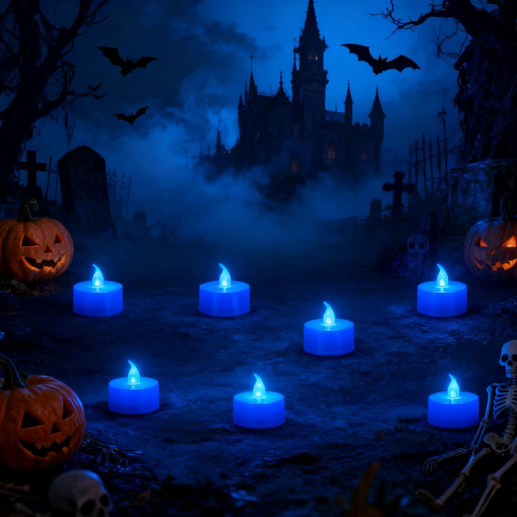 KOABY 12 Pack Blue Light Flameless Tea Lights, Blue Base, Last 100H