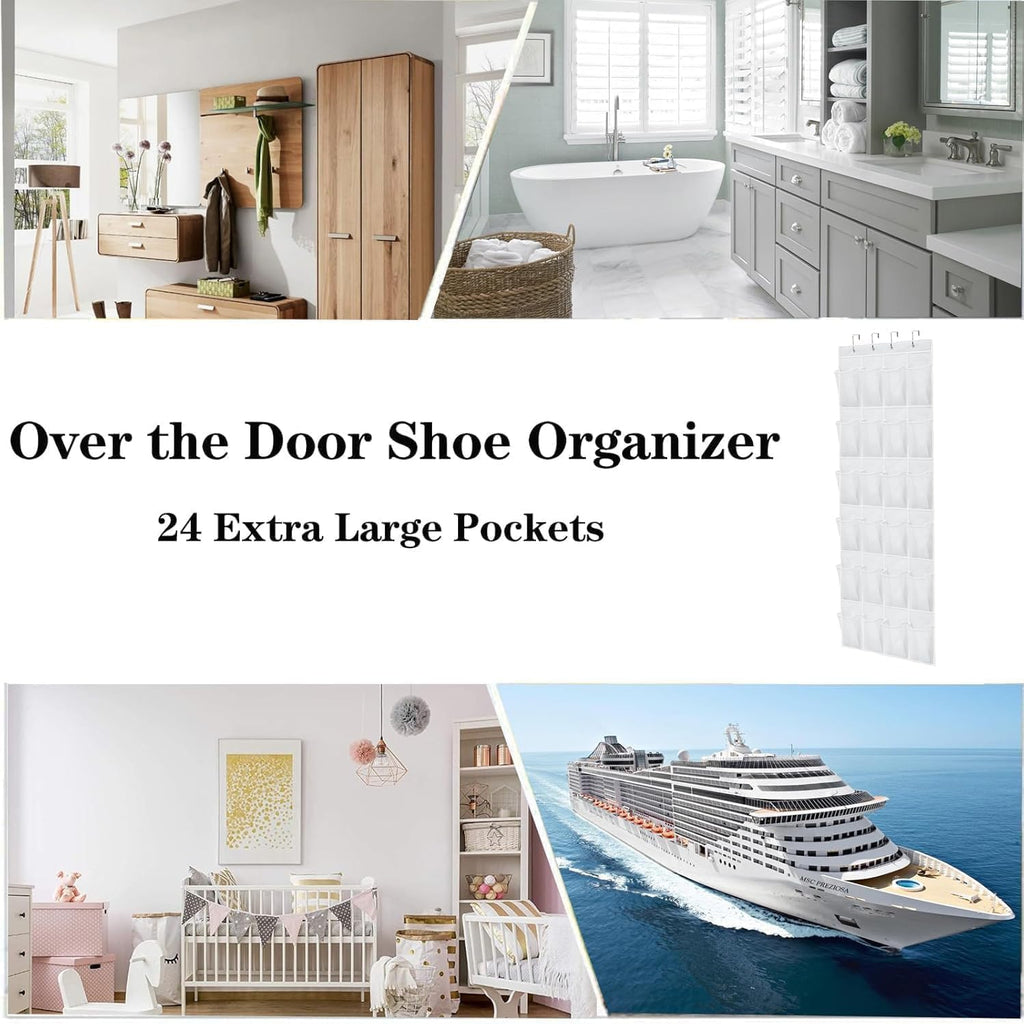 Over the Door Shoe Organizer Shoe Rack for Door Hanging Shoe Organizer (White, 24 pockets)