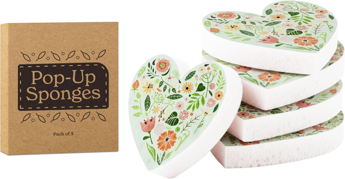 5 Pack Heart Shaped Sponges, Non-Scratch Cleaning Sponges