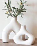 Carrot's Den Ceramic Modern Vase Set of 2, Donut Shelf Decor, Warm White