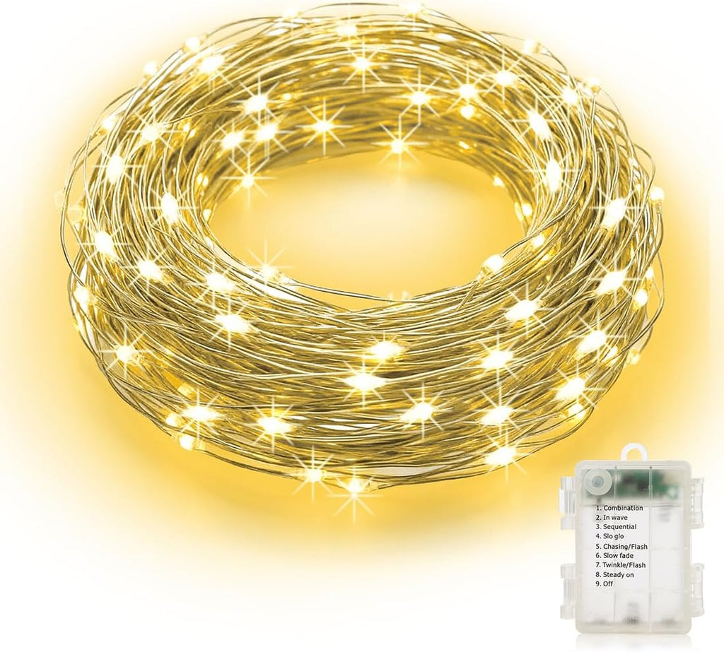 Fairy String Lights Battery Operated Silver Wire with Auto Timer